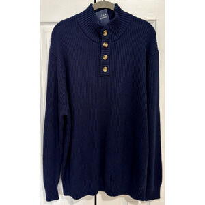 NEW Crown & Ivy Men’s Cotton Blend Navy Blue Sweater Size XL Button Neck NWT